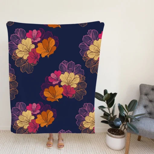 Colorful Rhododendron Lily Floral Pattern Fleece Blanket