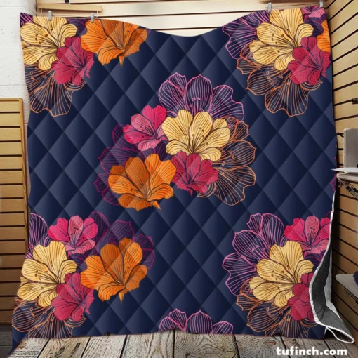 Colorful Rhododendron Lily Floral Pattern Quilt Blanket