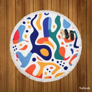 Colorful Shapes Design With Patterns Round Beach Towel