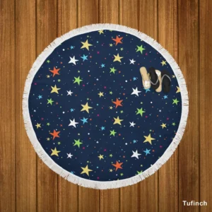 Colorful Starry Night Pattern Round Beach Towel