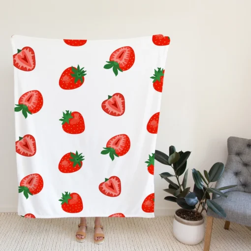 Colorful Strawberries Pattern Fleece Blanket