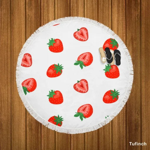 Colorful Strawberries Pattern Round Beach Towel