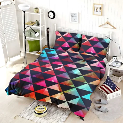 Colorful Triangle On Black Bedding Set