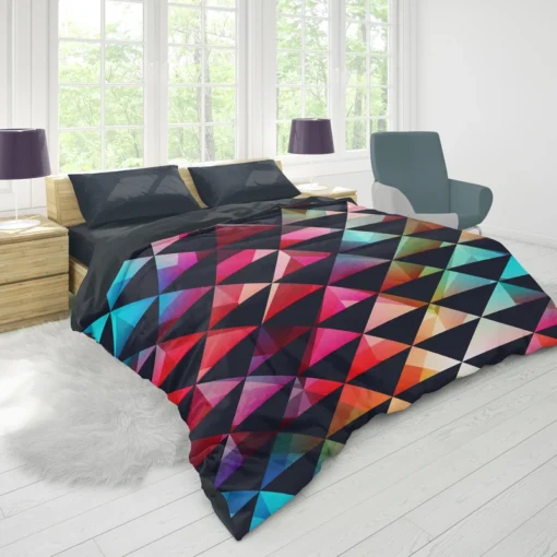 Colorful Triangle On Black Duvet Cover 1