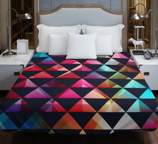 Colorful Triangle On Black Duvet Cover