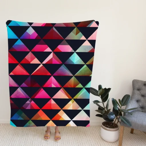 Colorful Triangle On Black Fleece Blanket