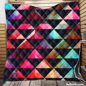 Colorful Triangle On Black Quilt Blanket