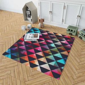 Colorful Triangle On Black Rug 1