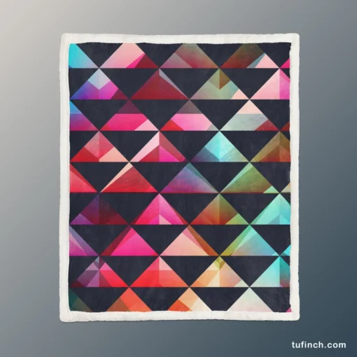 Colorful Triangle On Black Sherpa Fleece Blanket 1