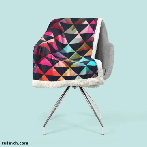 Colorful Triangle On Black Sherpa Fleece Blanket 2