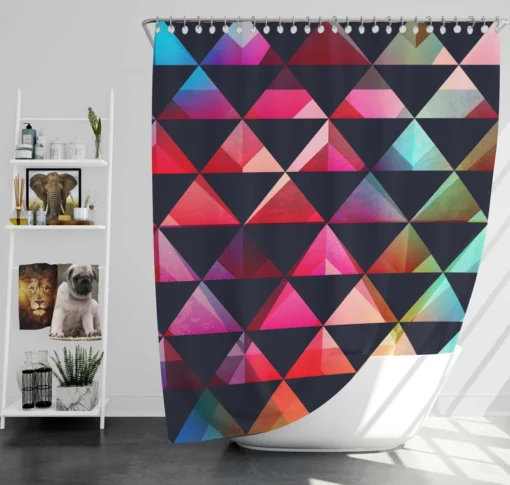 Colorful Triangle On Black Shower Curtain