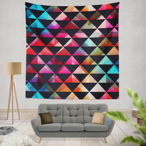 Colorful Triangle On Black Wall Tapestry