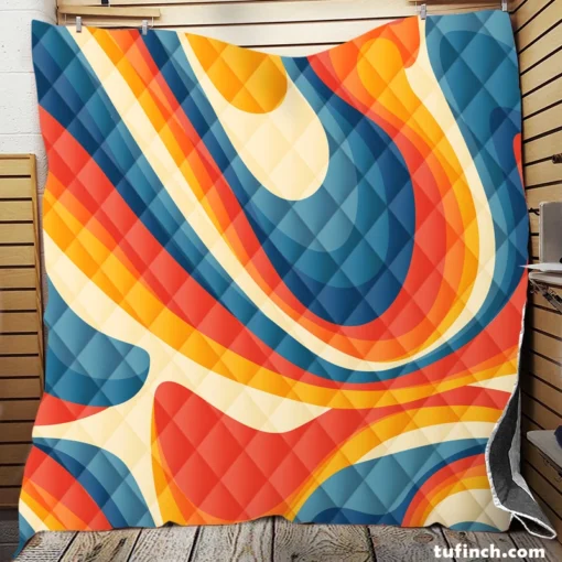 Colorful Waves Doodle Pattern Quilt Blanket