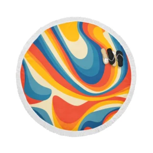 Colorful Waves Doodle Pattern Round Beach Towel