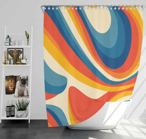 Colorful Waves Doodle Pattern Shower Curtain