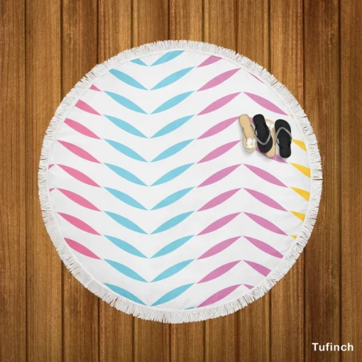 Colorful Zigzag Geometric Repeat Round Beach Towel