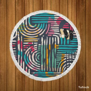 Contemporary Hand Drawn Shapes Round Beach Towel