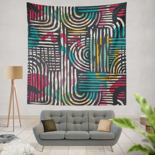 Contemporary Hand Drawn Shapes Wall Tapestry