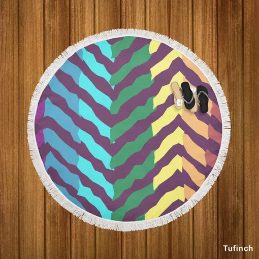 Contrast Rainbow Forest Pattern Round Beach Towel