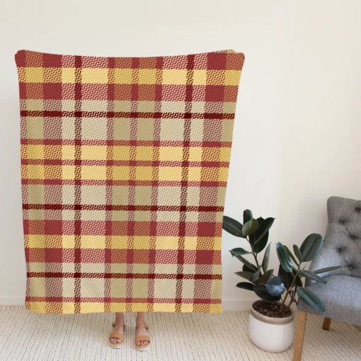 Copper Rust Yellow Tartan Plaid Fleece Blanket