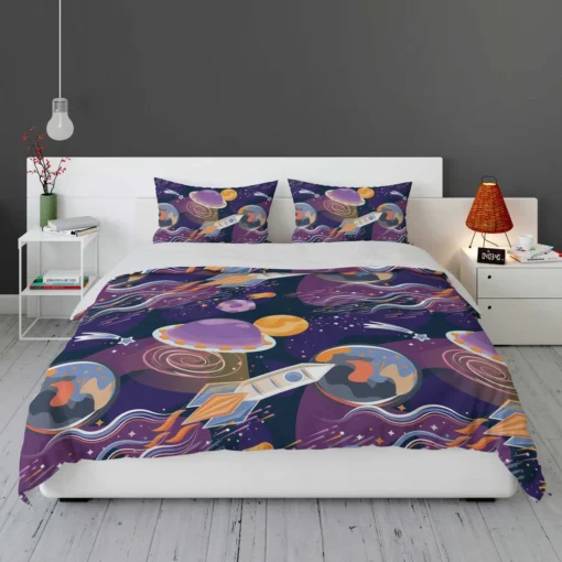 Cosmic Style Spaceship Rocket Bedding Set 1