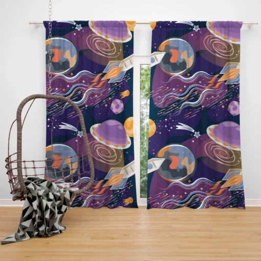 Cosmic Style Spaceship Rocket Curtain