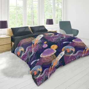 Cosmic Style Spaceship Rocket Duvet Cover 1