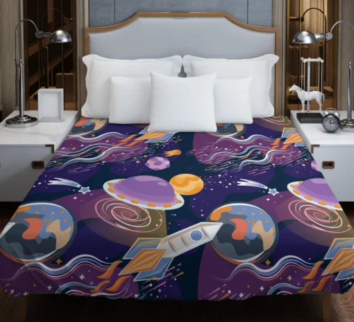 Cosmic Style Spaceship Rocket Duvet Cover