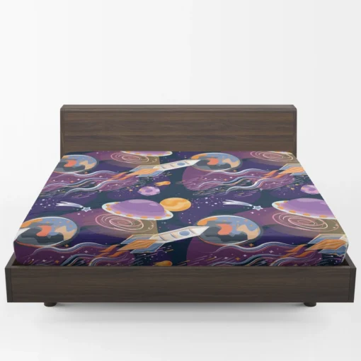 Cosmic Style Spaceship Rocket Fitted Sheet 1