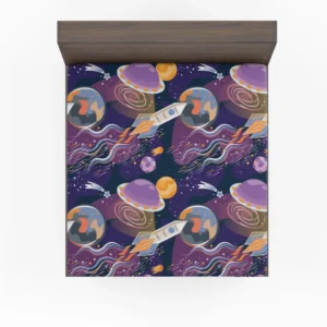 Cosmic Style Spaceship Rocket Fitted Sheet