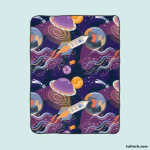 Cosmic Style Spaceship Rocket Fleece Blanket 1