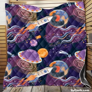 Cosmic Style Spaceship Rocket Quilt Blanket