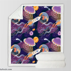 Cosmic Style Spaceship Rocket Sherpa Fleece Blanket