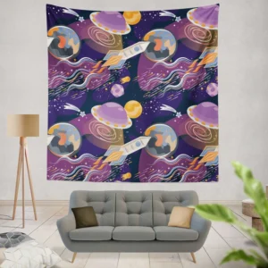 Cosmic Style Spaceship Rocket Wall Tapestry