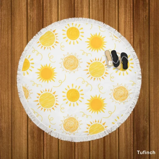 Crayon Sun Design Round Beach Towel