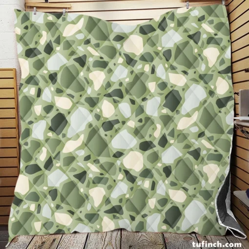 Crocodile Green Terrazzo Pattern Quilt Blanket