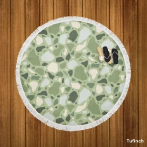 Crocodile Green Terrazzo Pattern Round Beach Towel