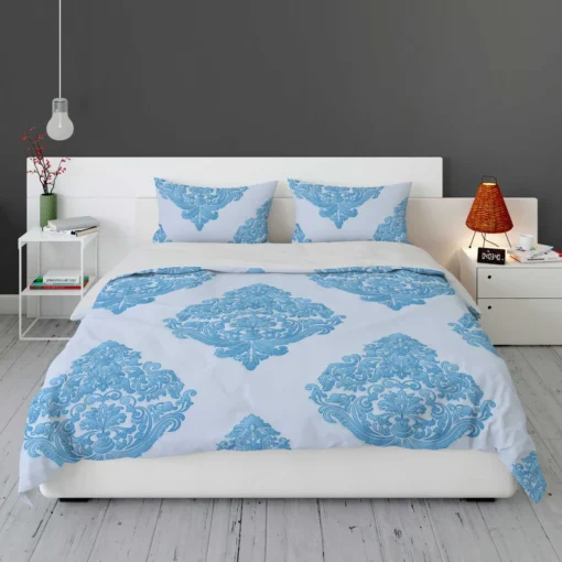 Crystal Blue Vintage Damask Bedding Set 1