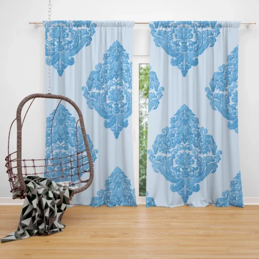 Crystal Blue Vintage Damask Curtain