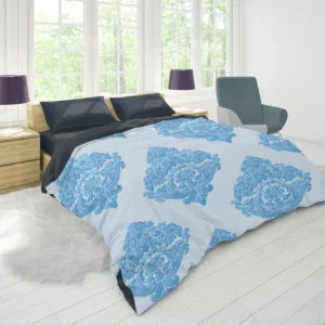 Crystal Blue Vintage Damask Duvet Cover 1