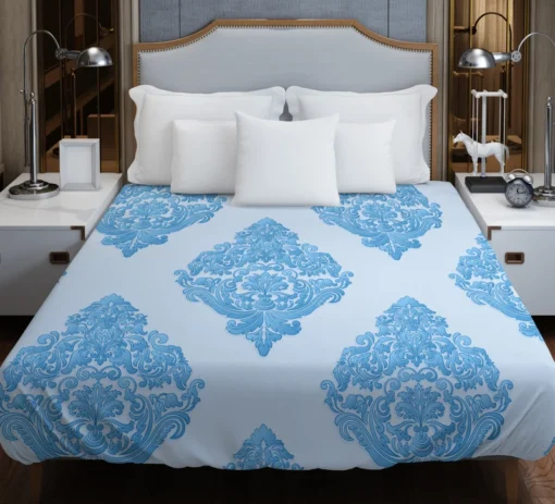 Crystal Blue Vintage Damask Duvet Cover