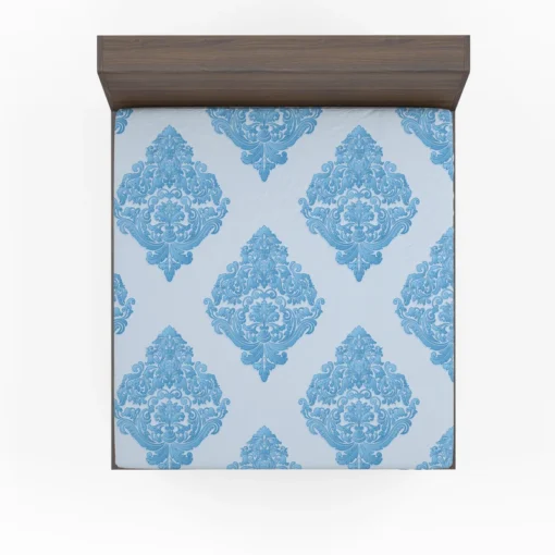 Crystal Blue Vintage Damask Fitted Sheet