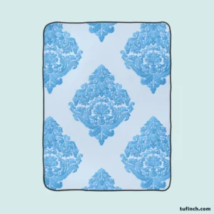 Crystal Blue Vintage Damask Fleece Blanket 1