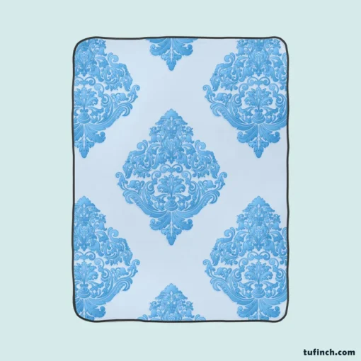 Crystal Blue Vintage Damask Fleece Blanket 1