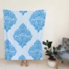 Crystal Blue Vintage Damask Fleece Blanket