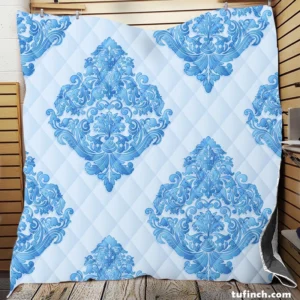 Crystal Blue Vintage Damask Quilt Blanket