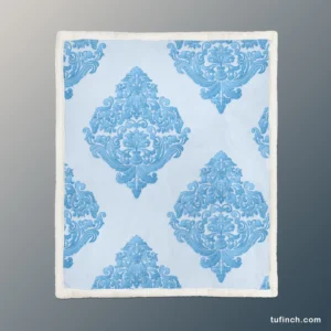 Crystal Blue Vintage Damask Sherpa Fleece Blanket 1