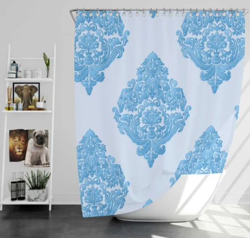 Crystal Blue Vintage Damask Shower Curtain