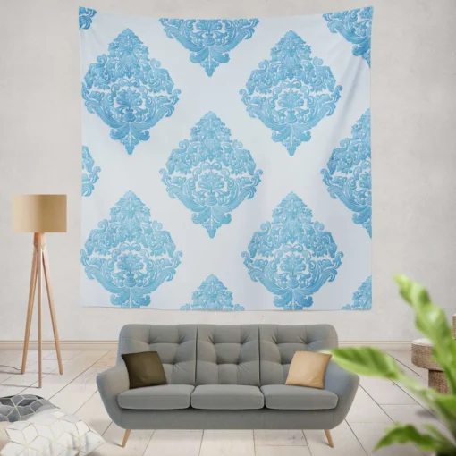 Crystal Blue Vintage Damask Wall Tapestry