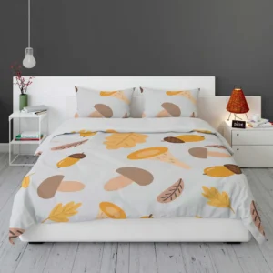 Cute Autumn Leaves & Mushrooms Bedding Set 1